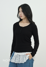 MIORI Rib Henley Long Sleeve Tee