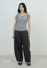 SORAI Rib Henley Short Sleeve Tee
