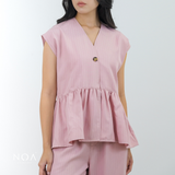 KANARI Striped Peplum Sleeveless Blouse