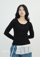 MIORI Rib Henley Long Sleeve Tee