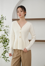 MIREI Knitted Button Peplum Long Sleeve Cardigan