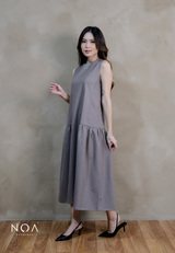 YORU Denim & Wool Blend Sleeveless Ruffle Maxi Dress
