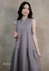 YORU Denim & Wool Blend Sleeveless Ruffle Maxi Dress
