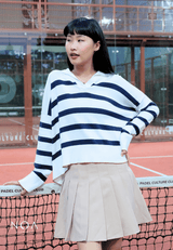 FUSHI Knitted Striped Blouse