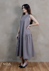 YORU Denim & Wool Blend Sleeveless Ruffle Maxi Dress