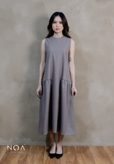 YORU Denim & Wool Blend Sleeveless Ruffle Maxi Dress