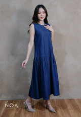 YORU Denim & Wool Blend Sleeveless Ruffle Maxi Dress