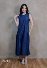 YORU Denim & Wool Blend Sleeveless Ruffle Maxi Dress