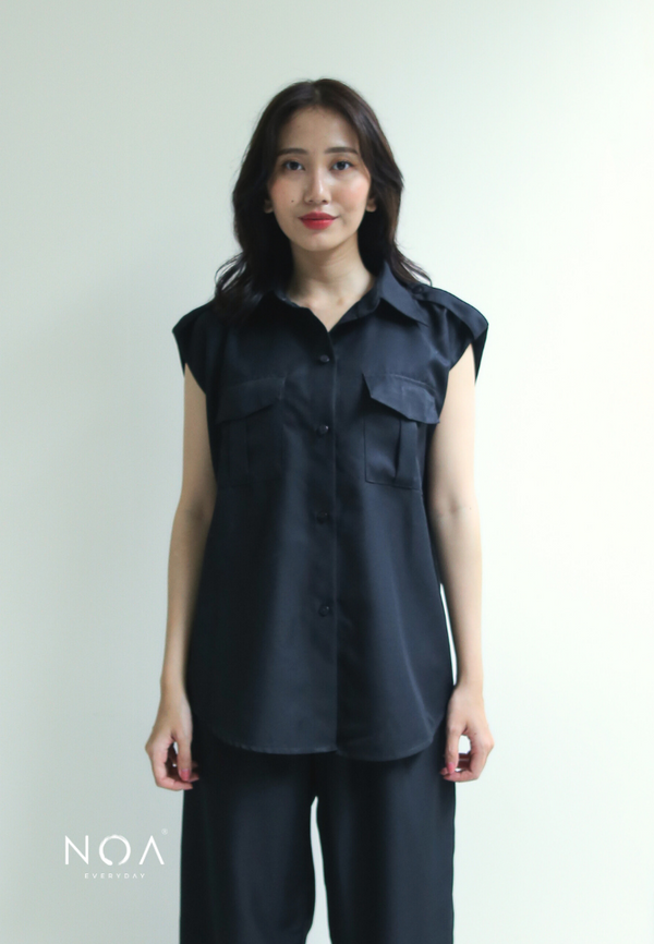 RYOKO Pocket Sleeveless Shirt - Black