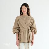 KAME Linen Look Ruffle Long Sleeve Blouse