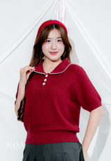 NIKA Knitted Collar Short Sleeve Blouse