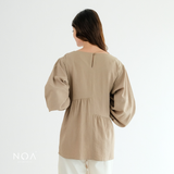 KAME Linen Look Ruffle Long Sleeve Blouse