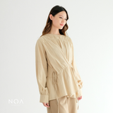 KAME Linen Look Ruffle Long Sleeve Blouse