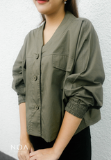 KAZASHI V Neck Shirt - Green