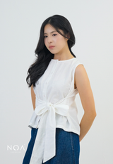 KOZUE Linen Look Sleeveless Blouse with Belt