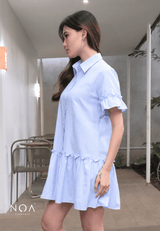 MIURA Striped Mini Ruffle Dress