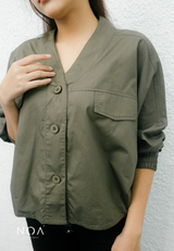 KAZASHI V Neck Shirt - Green