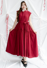 YONA Crinkle Tiered Maxi Dress with Belt