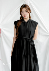YONA Crinkle Tiered Maxi Dress with Belt
