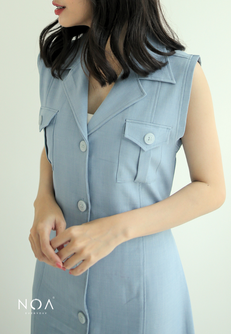 RENJI Pocket Shirt Dress - Light blue