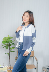 RIKONA Square Knitted Cardigan - Navy