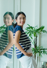 RYO Knitted Stripe V Neckline Sleeveless Blouse - Navy