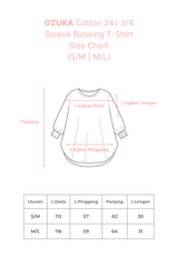 OZUKA Cotton 24s 3/4 Sleeve Batwing T-Shirt