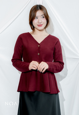 MIREI Knitted Button Peplum Long Sleeve Cardigan