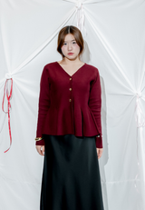 MIREI Knitted Button Peplum Long Sleeve Cardigan