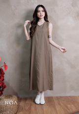 ICHIKA Linen Sleeveless Maxi Dress with Belt
