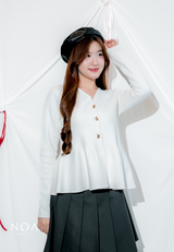 MIREI Knitted Button Peplum Long Sleeve Cardigan