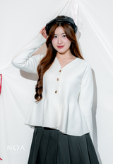 MIREI Knitted Button Peplum Long Sleeve Cardigan