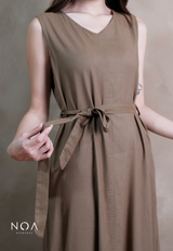 ICHIKA Linen Sleeveless Maxi Dress with Belt