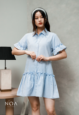 MIURA Striped Mini Ruffle Dress