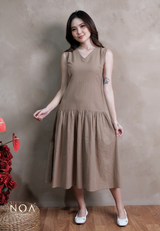 KEINA Basic Linen Sleeveless Midi Dress with Inner