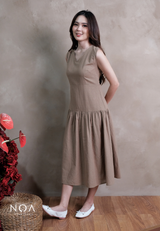 KEINA Basic Linen Sleeveless Midi Dress with Inner