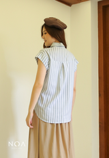 DAITAN Rayon Shortsleeve Shirt - White Stripe Green