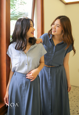 DAITAN Rayon Shortsleeve Shirt - White Stripe Blue