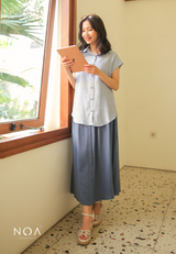 DAITAN Rayon Shortsleeve Shirt - White Stripe Blue