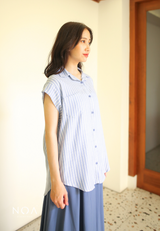DAITAN Rayon Shortsleeve Shirt - White Stripe Blue