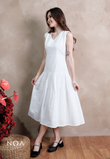 KEINA Basic Linen Sleeveless Midi Dress with Inner
