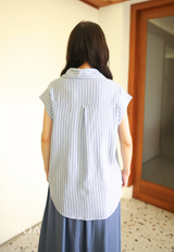 DAITAN Rayon Shortsleeve Shirt - White Stripe Blue