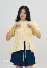 NATSUKA Linen Short Balloon Sleeve Blouse