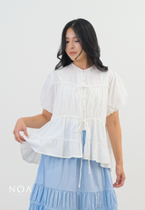 NATSUKA Linen Short Balloon Sleeve Blouse