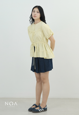NATSUKA Linen Short Balloon Sleeve Blouse