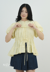 NATSUKA Linen Short Balloon Sleeve Blouse