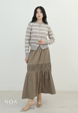 RIKA Nylon Tiered Pleated Maxi Skirt with Inner