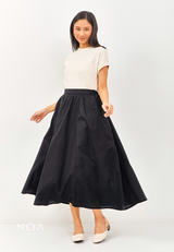 RISAKO Cotton Ruffle Maxi Skirt - Black