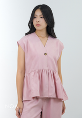 KANARI Striped Peplum Sleeveless Blouse