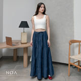 JINZU Denim & Cotton Tiered Maxi Skirt